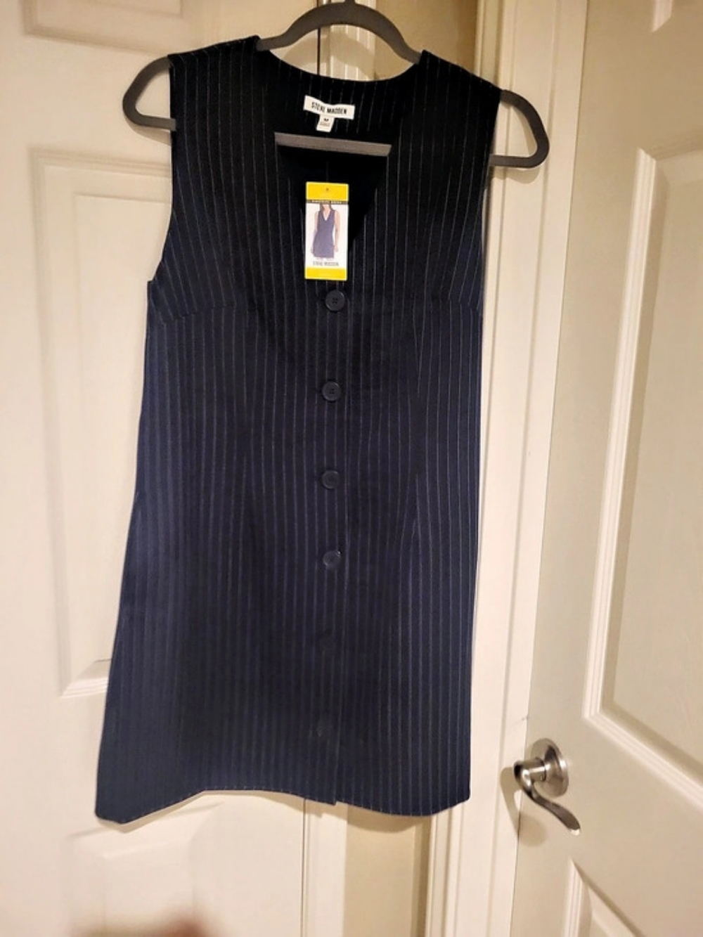 Steve Madden Pinstripe Sleeveless Button Front Dress Mini Dress Blue Medium - Picture 5 of 8